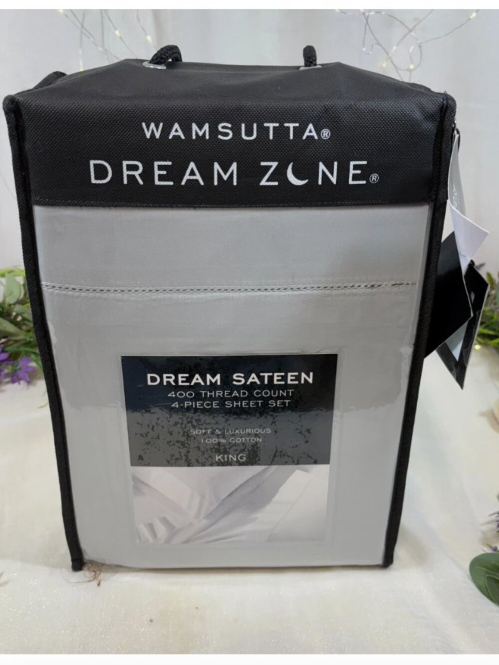 New Wamsutta Dream Zone Sateen Silver Gray 400 TC 4 Piece Cotton King Sheet Set